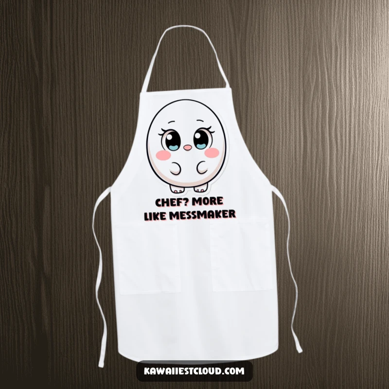 Funny ovular character apron with large, innocent eyes, making kitchen tasks more enjoyable with its cute and humorous design.