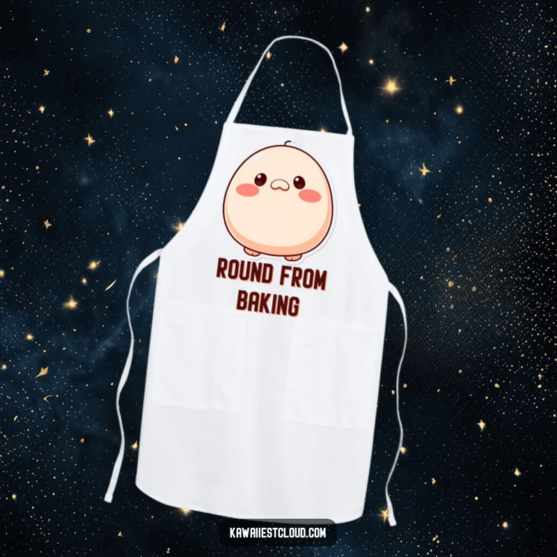 Funny plump, round character with button eyes and rosy cheeks, a charming and practical apron for kitchen activities. A cute gift.