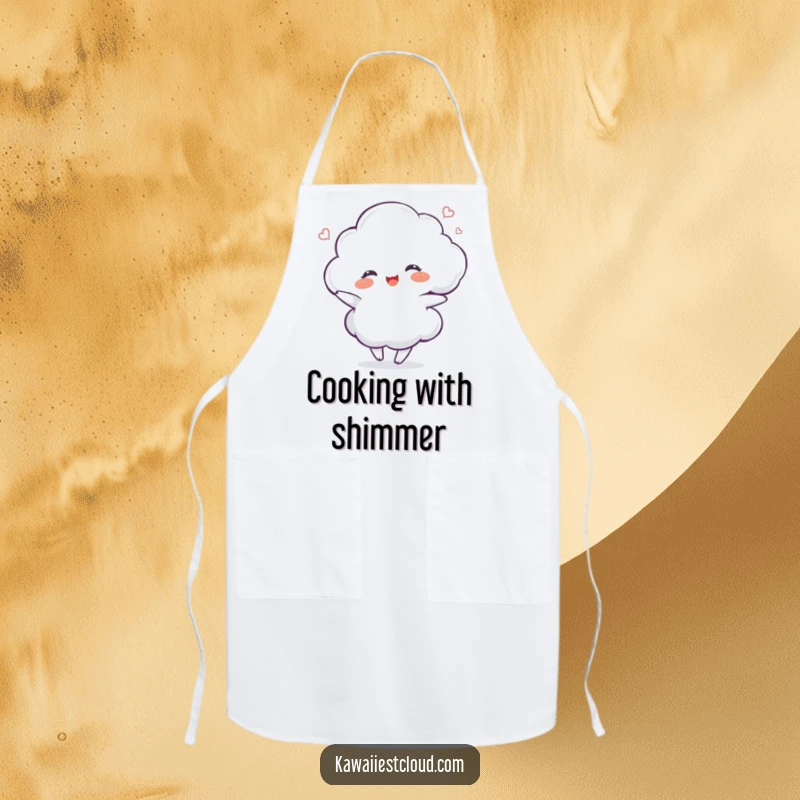 Funny delighted cloud character dancing with a shimmer on a kitchen apron, for joyful cooks.