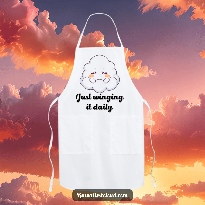 Funny Apron: A dreamy cloud character floats peacefully with closed eyes, bringing a calm aura to kitchen tasks.