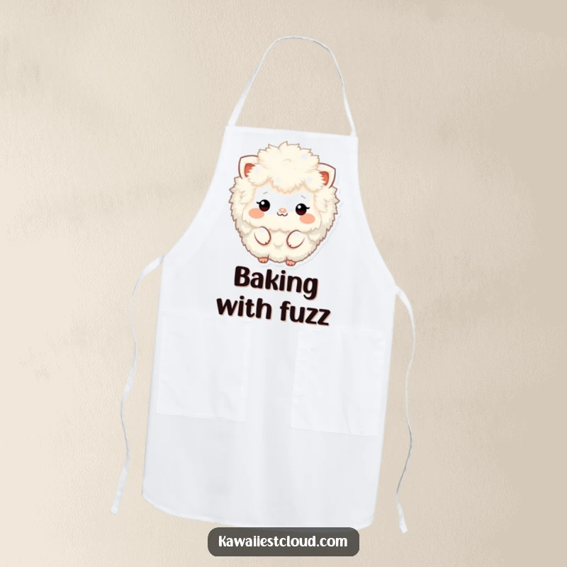 Funny fluffy, textured character apron with minimalistic features, designed for kitchen comfort and a touch of lighthearted, artistic humor.