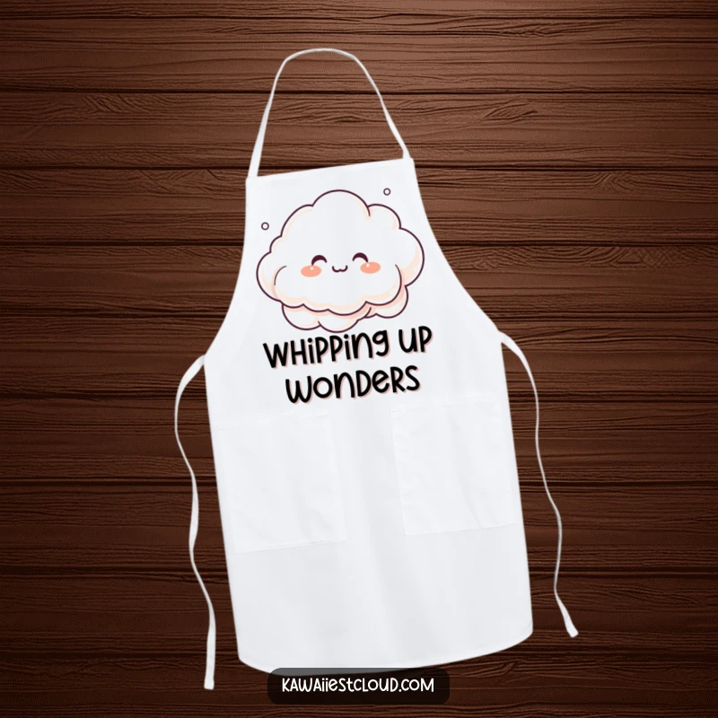 Funny Apron showing a giggling cloud character creating intricate, whimsical shapes with its mist, perfect for creative cooking.