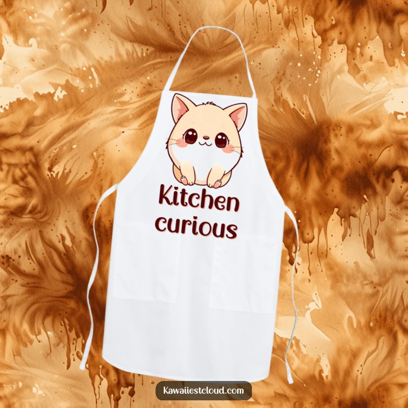 Funny Apron: A plump-shaped creature with wide, curious eyes and tiny paws, ready to embrace kitchen messes with a smile.