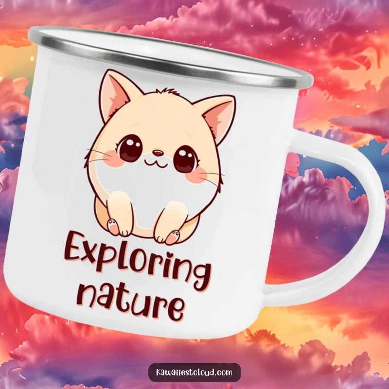 Funny Camping Mug: A plump, round creature with curious eyes and tiny paws, ready for your next outdoor adventure.
