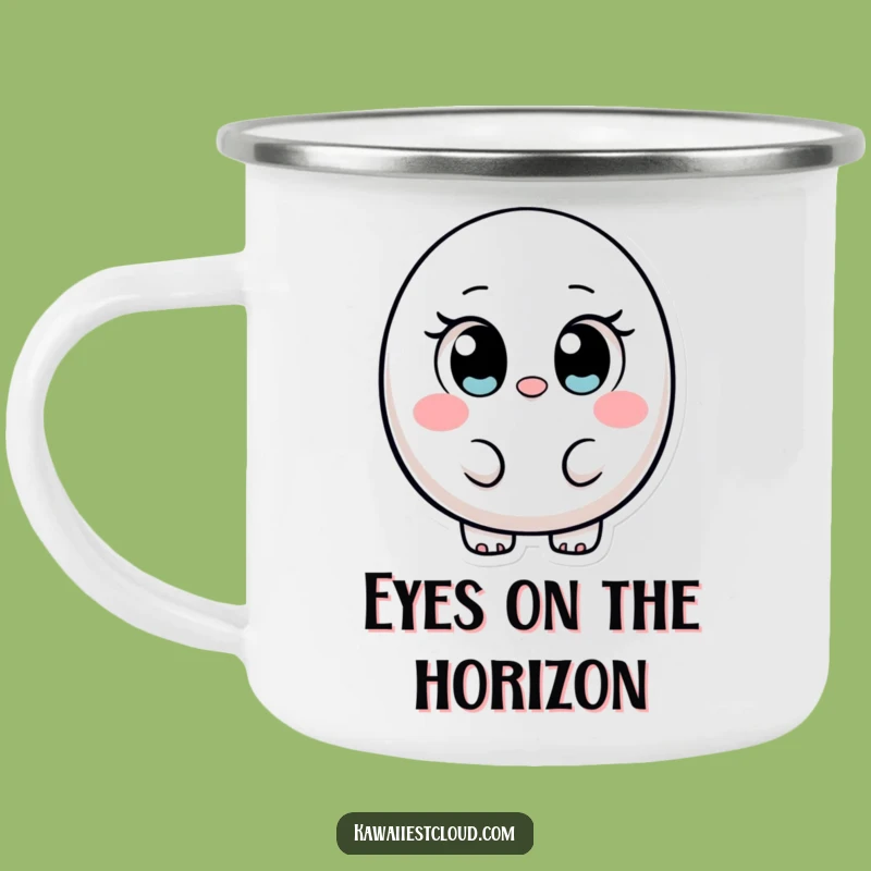 Funny Ovular Character Camping Mug: Innocent Eyes Adventure Cup, Rugged Funny Gift
