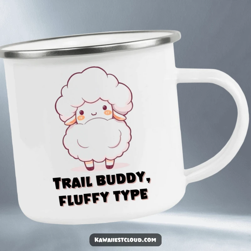 Funny camping mug featuring a playful cloud character gently bumping into a fluffy white sheep, perfect for cozy outdoor moments.