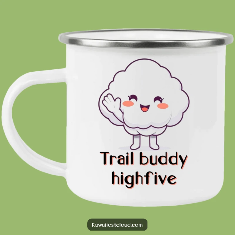 Funny Cloud High-Five Enamel Camping Mug: Positivity on the Go Gift