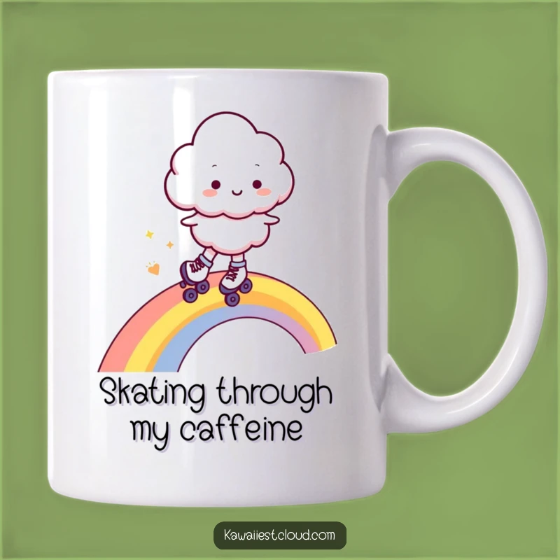Funny Roller Skating Cloud Mug - Cheerful Rainbow Glider, Perfect Funny Gift!
