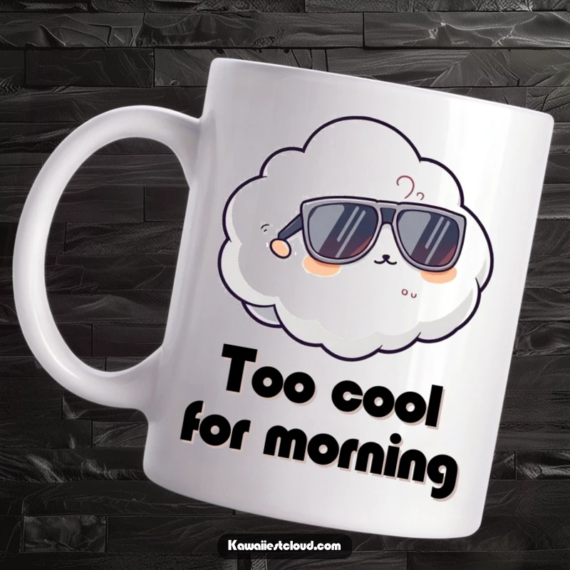 Funny cool cloud character mug wearing large, opaque sunglasses, exuding a laid-back and stylish demeanor.