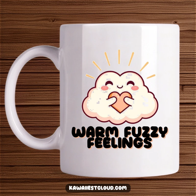 Funny heart-shaped cloud mug radiating warmth and love, with a gentle, smiling expression.