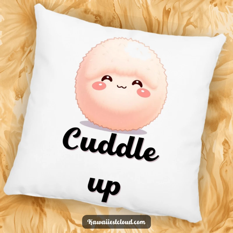 Funny Pillow: A plush, fluffy sphere with a bashful smile and a sweet expression, offering comfort and adorable charm.