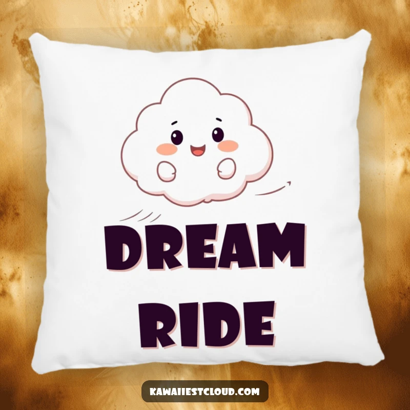 Funny pillow featuring a happy cartoon cloud surfing on a gentle wind, designed to bring comfort and cheer.