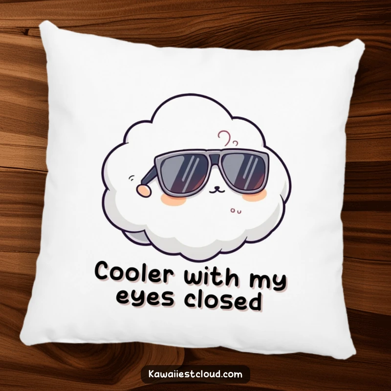 Funny cool cloud pillow featuring a character with oversized sunglasses, offering a comfortable and stylish accent with humorous flair.