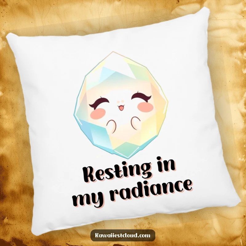 Funny sparkling gem pillow radiating a gentle, welcoming light, offering elegant and humorous comfort.