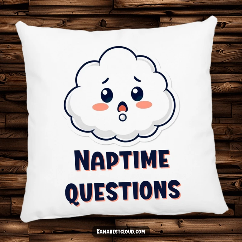 Funny pillow featuring a cloud character looking surprised with a question mark, offering cozy comfort with a humorous and thoughtful theme.