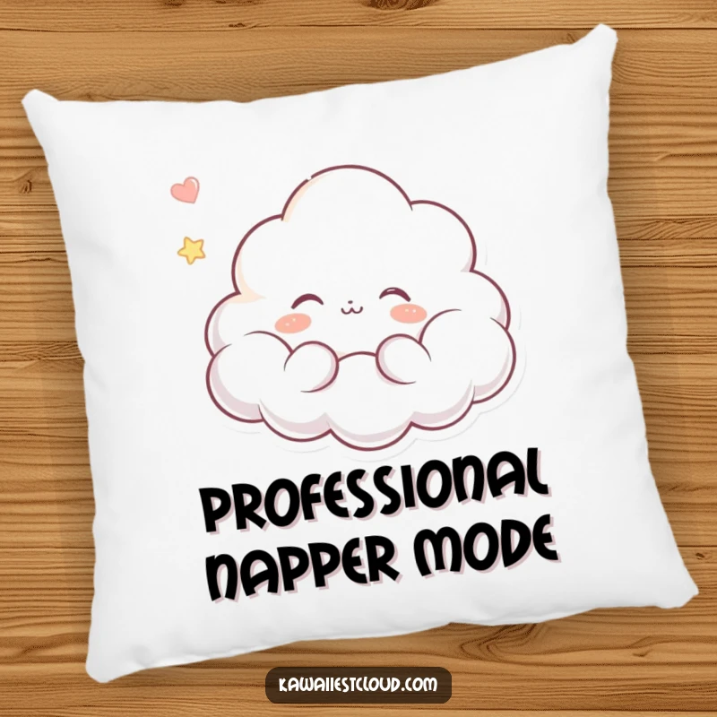 Funny pillow featuring a dreaming cloud character with a serene expression, floating peacefully, designed for ultimate comfort and gentle humor.