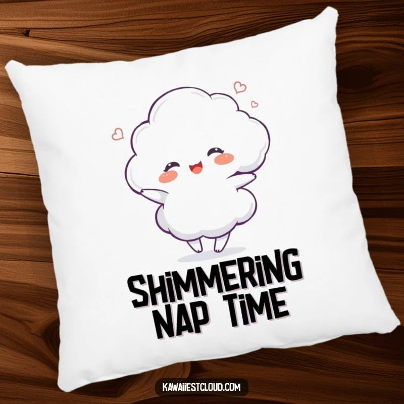 Funny delighted cloud character dancing with a shimmer on a plush pillow, adding cheer.