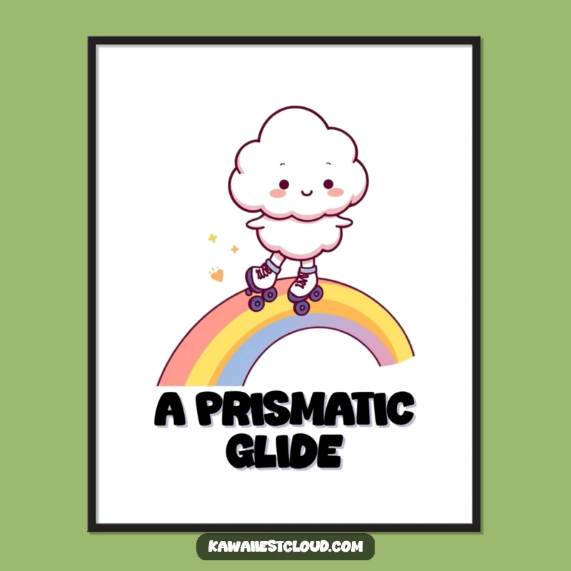 Funny Cloud Art Print - Roller Skating Rainbow Joy, Ideal Funny Gift!