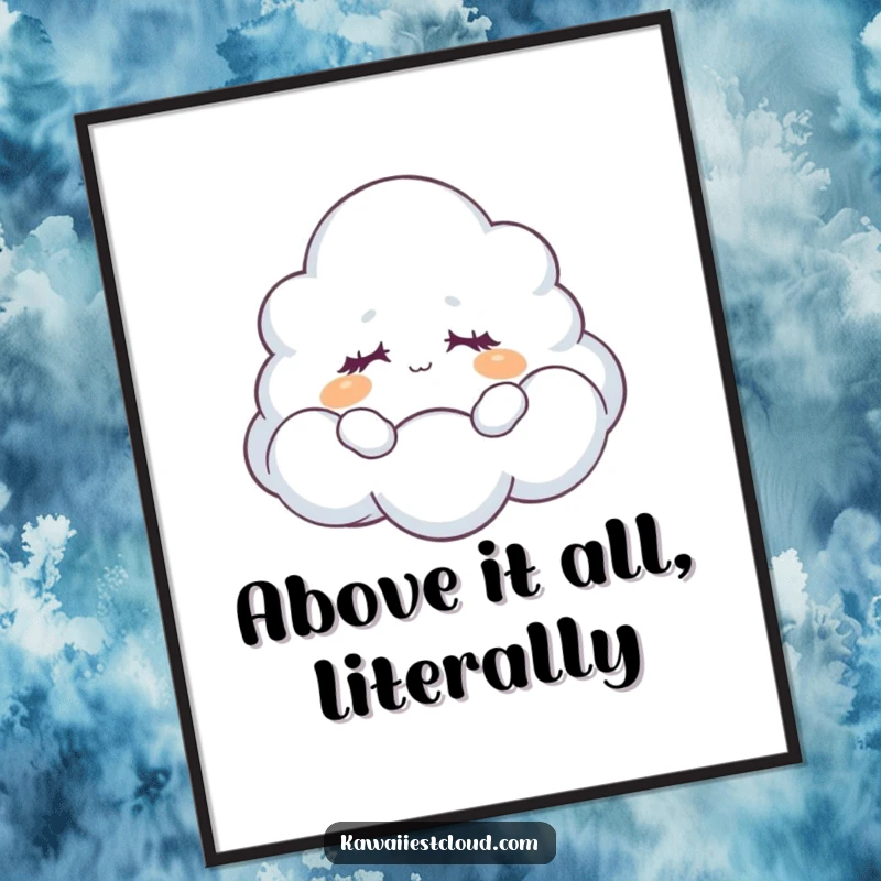 Funny Digital Art Print: A dreamy cloud character floats peacefully with closed eyes, bringing a serene and whimsical mood.