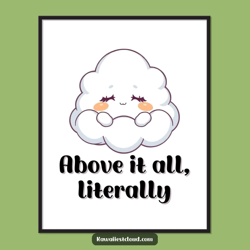 Funny Dreamy Cloud Digital Print: Peaceful Floating Character Art, Instant Humorous Decor