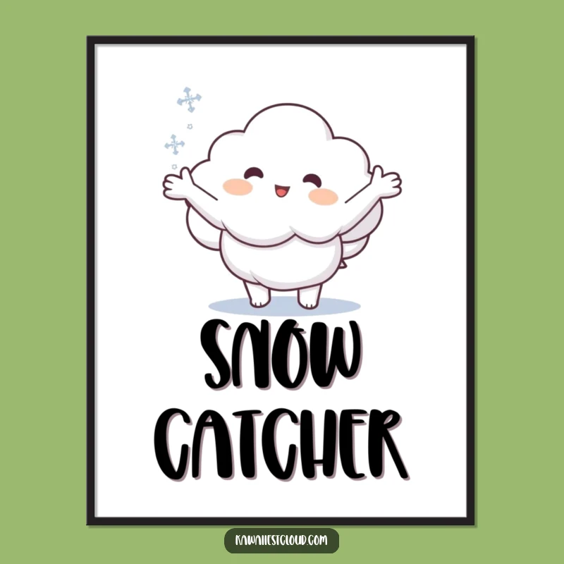 Funny Cloud Catching Snowflake Digital Print - Instant Winter Art