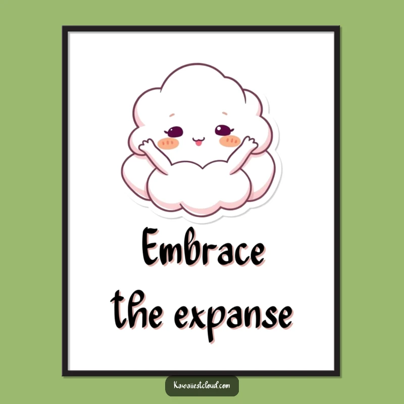 Funny Cloud Hugging Sky Digital Art Print: Instant Joyful Embrace, Perfect Gift