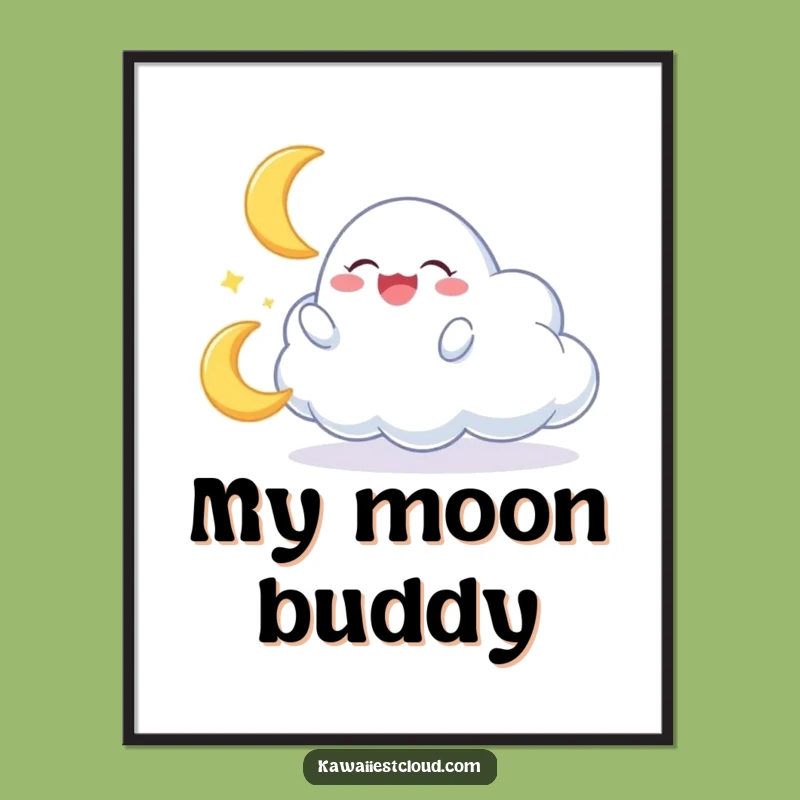Funny Cloud Moon Play Digital Art: Instant Whimsical Celestial Decor!