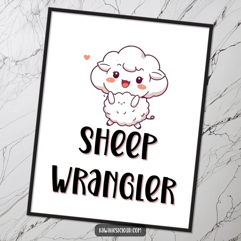 Funny digital art print of a cloud character joyfully bouncing a fluffy sheep, conveying happiness and playfulness.