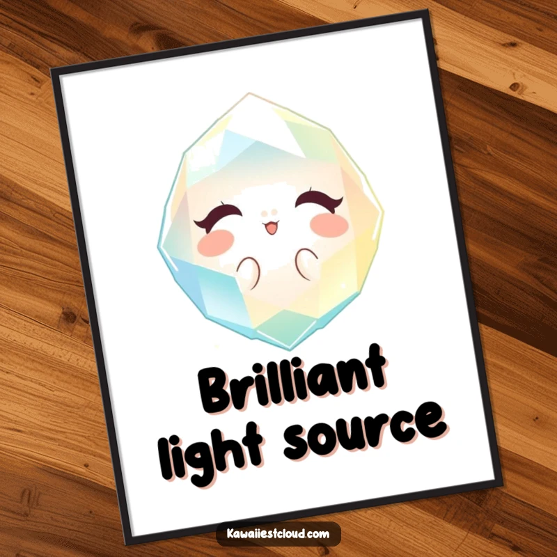 Funny sparkling gem digital art print radiating a gentle, welcoming light, offering elegant and humorous decor.