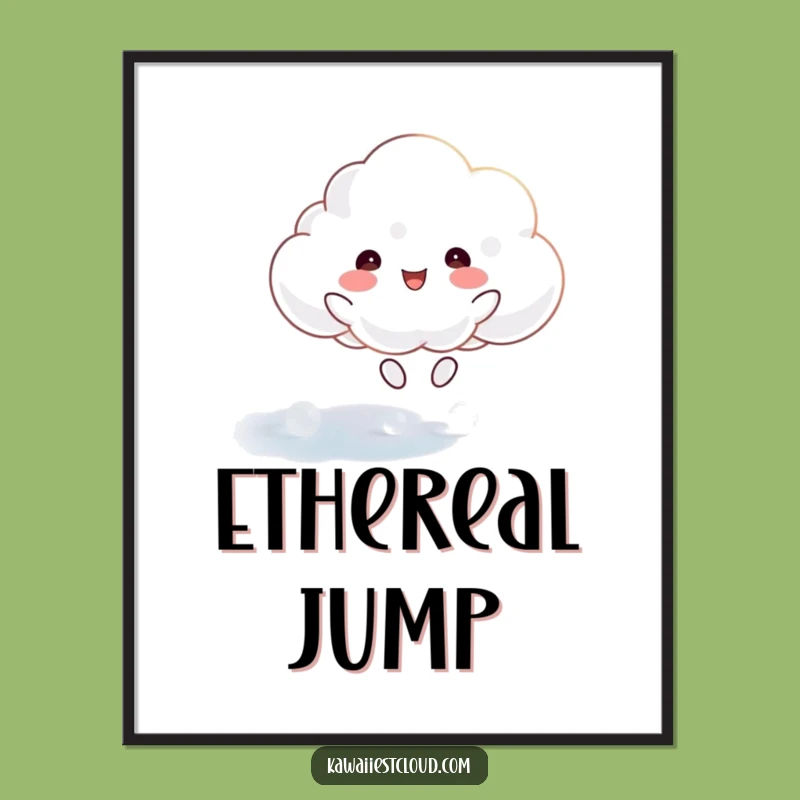Funny Joyful Cloud Digital Art Print: Ethereal Bounce for Hilarious Decor