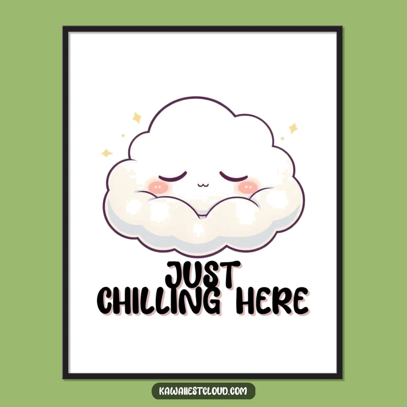 Funny Sleepy Cloud Digital Art: Peaceful Drifting Character Decor
