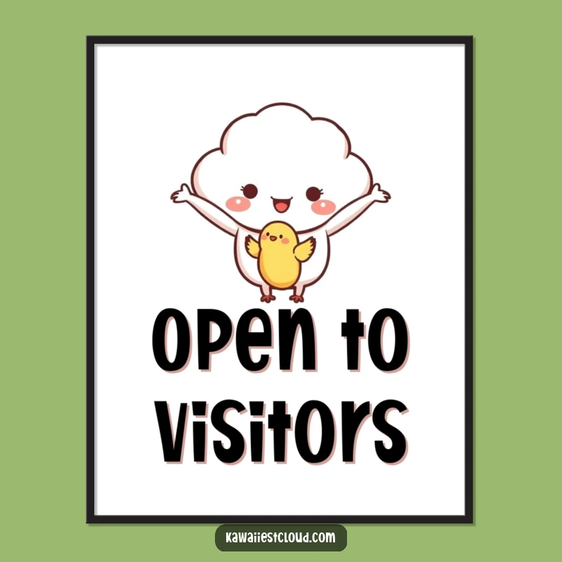 Funny Welcoming Cloud Digital Art, Bird Hug Print, Instant Gentle Decor