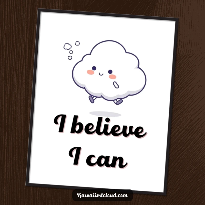 Funny cloud hop digital art print of a character attempting a silly hop, leaving a vapor puff, offering instant playful energy and humorous decor.