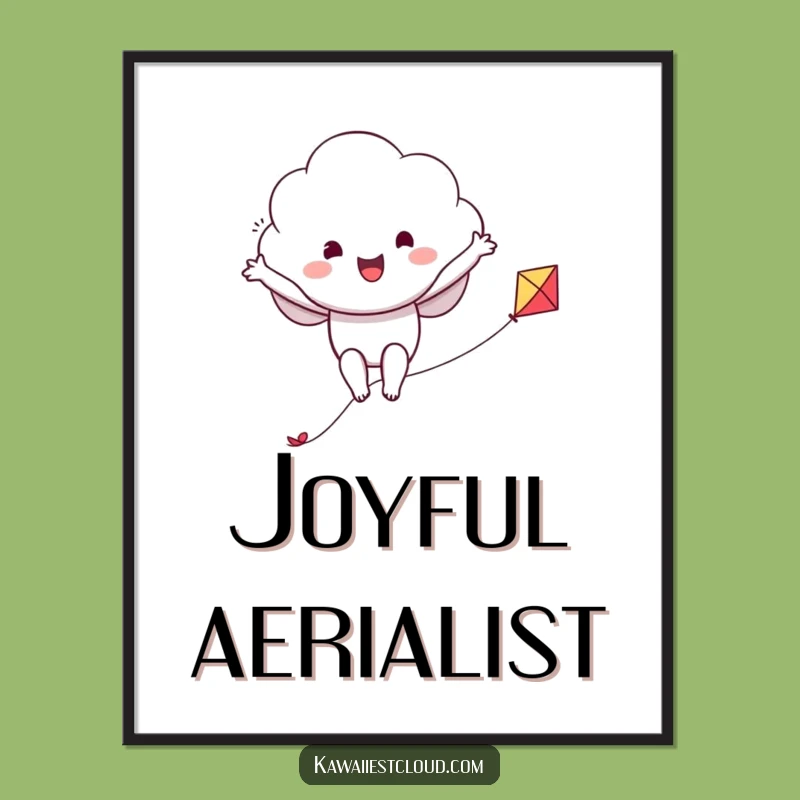 Funny Cloud Kite Rider Digital Art: Instant Download of Joyful Adventure and Whimsy