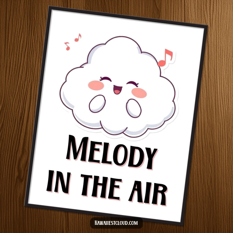Funny digital art print of a cheerful cloud character singing a sweet song, ready to be printed and displayed for instant joy.