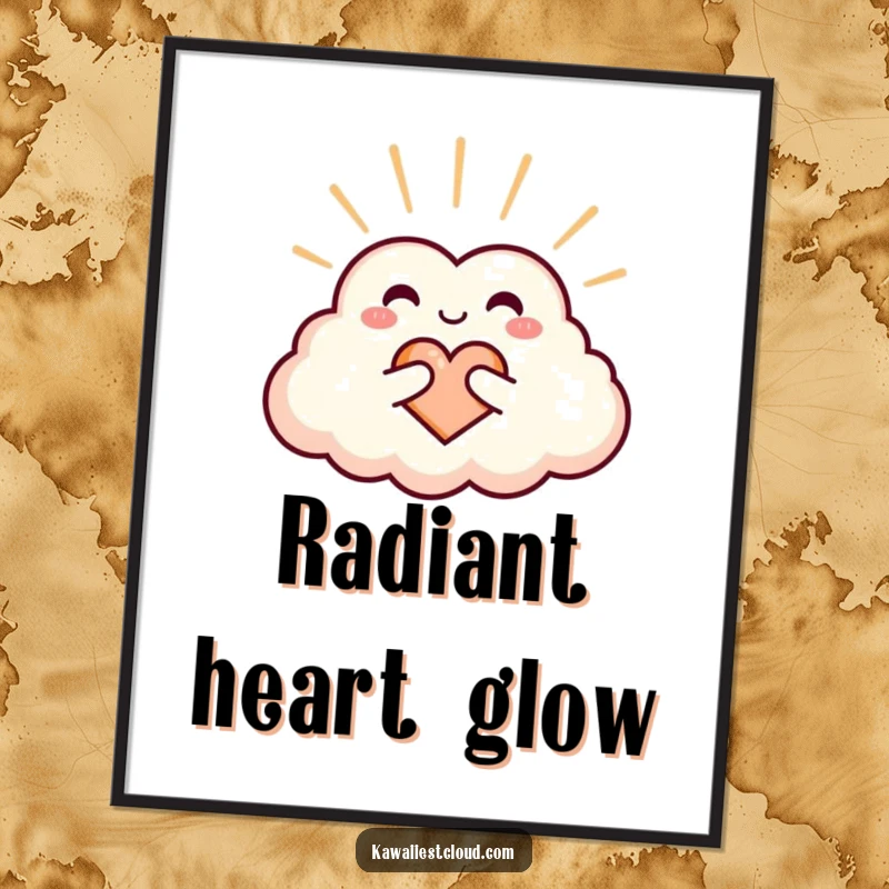 Funny heart-shaped cloud digital art print radiating warmth and love, a symbol of affection.