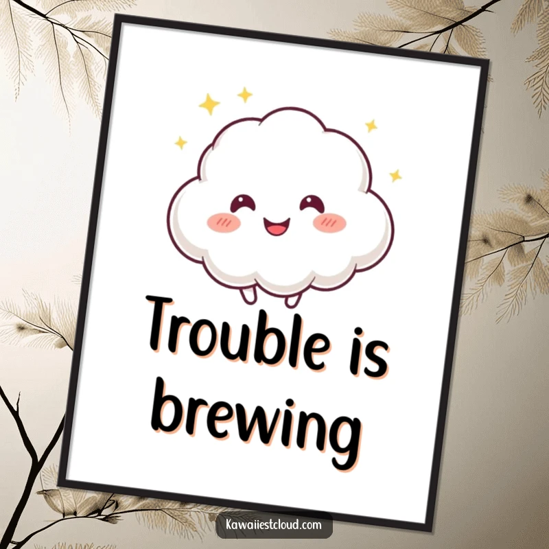 Funny digital art print of a playful cloud character with a mischievous twinkle, bouncing happily, adding instant fun.