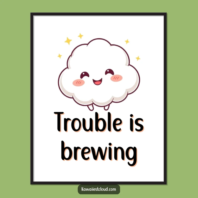Funny Playful Cloud Digital Art, Bouncing Character Print, Instant Fun Decor