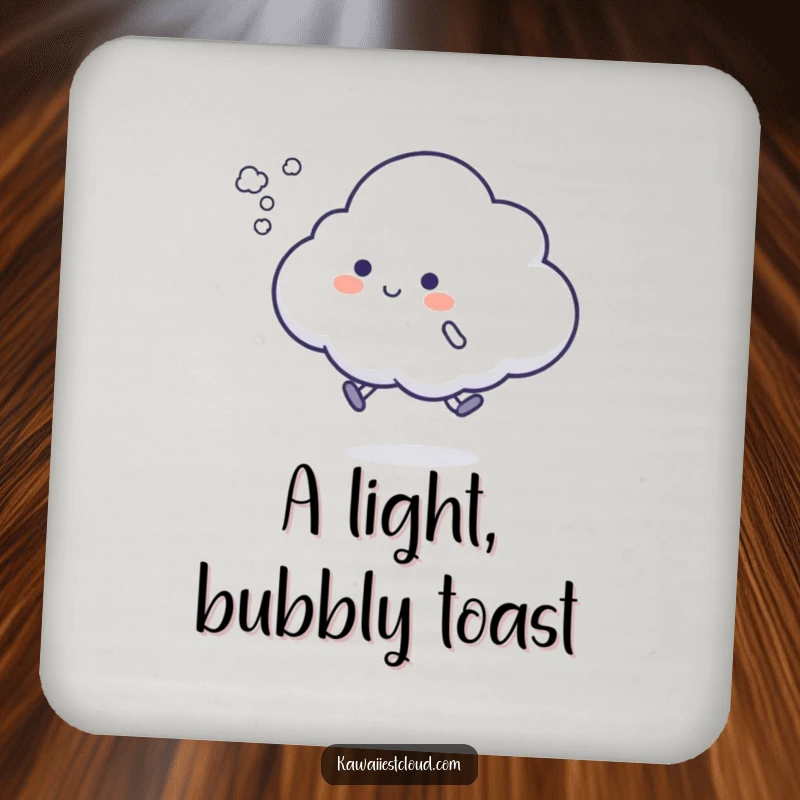 Funny cloud hop drink coaster featuring a character attempting a silly hop, leaving a vapor puff, offering protection with a playful and humorous design.