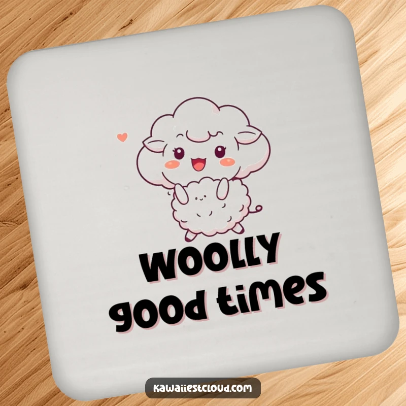 Funny drink coaster featuring a cloud character joyfully bouncing a sheep, protecting surfaces with playful charm.