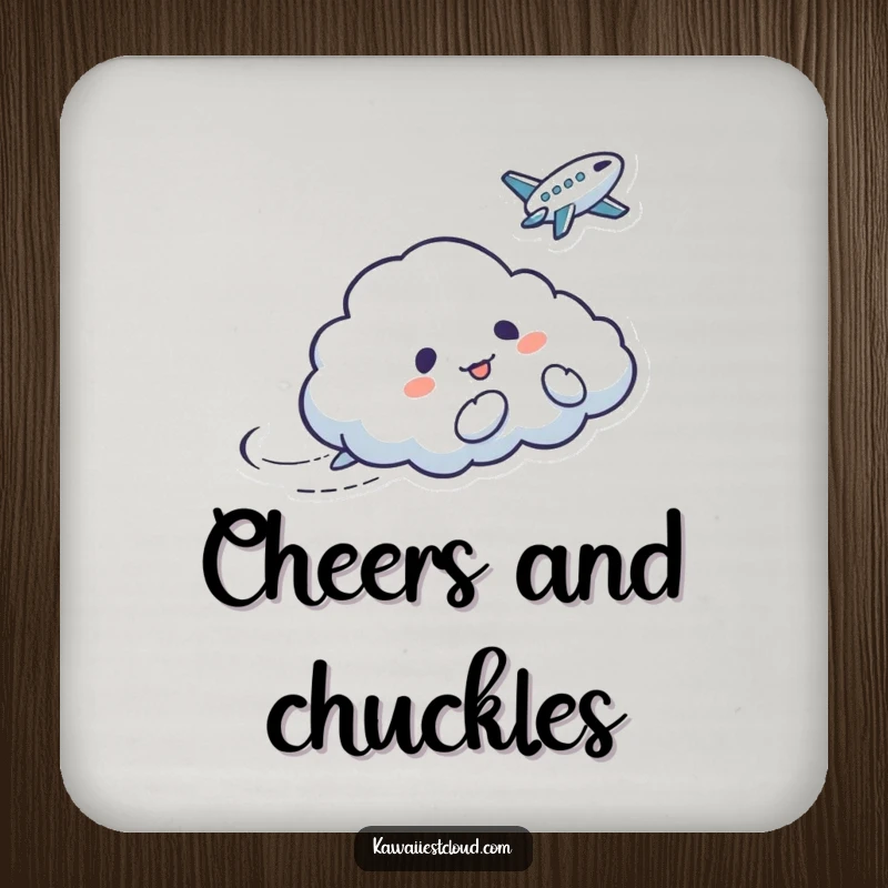 Funny drink coaster featuring a mischievous cloud character tickling a bird, protecting surfaces with playful charm.