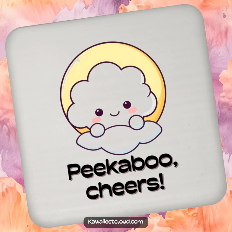 Funny drink coaster with a cheerful cloud peeking from behind a star, protecting surfaces with a touch of humor.