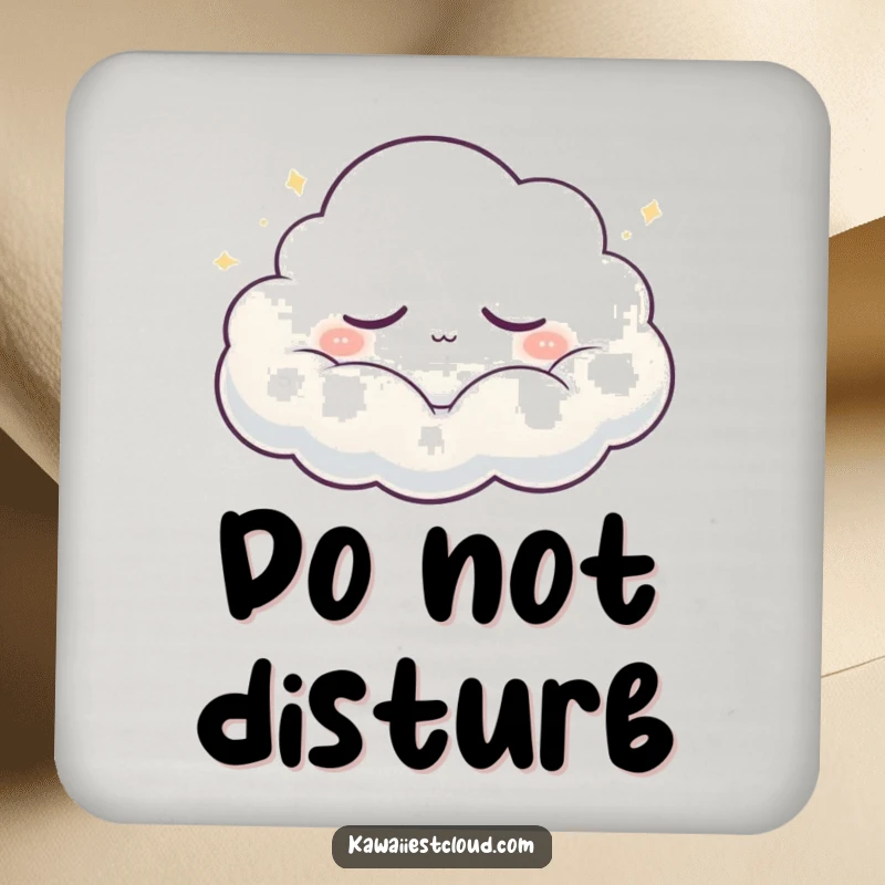 Funny Coaster: A sleepy cloud character in peaceful drift, emitting a soft glow, offering protection with gentle humor.