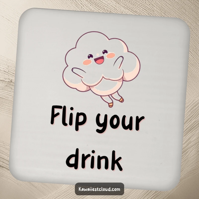 Funny Drink Coasters featuring a delighted cloud character performing a playful somersault in the sky, adding fun to surface protection.