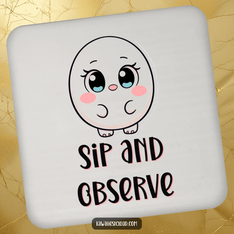 Funny ovular character drink coasters with large, innocent eyes, offering surface protection with a cute and humorous design.