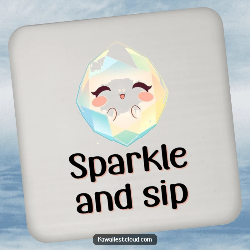 Funny sparkling gem coaster radiating a gentle, welcoming light, perfect for humorous drink protection.