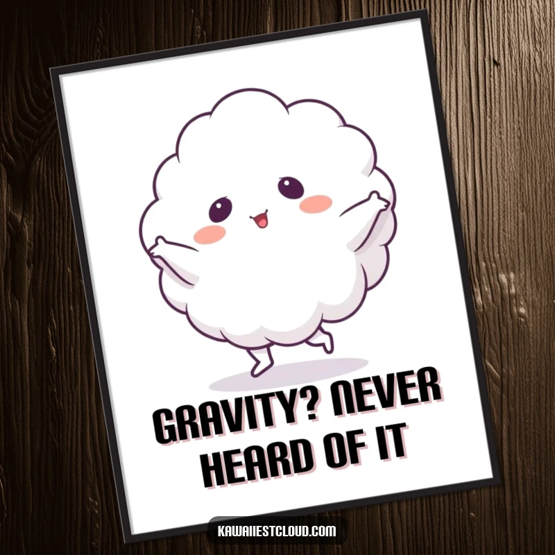 Funny Poster: A dynamic illustration of a fluffy cloud character performing an exaggerated, joyful silly dance.