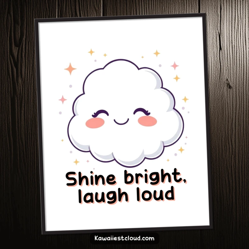 Funny poster print of a giggling cloud showering sparkling glitter, adding a magical and humorous element to decor.