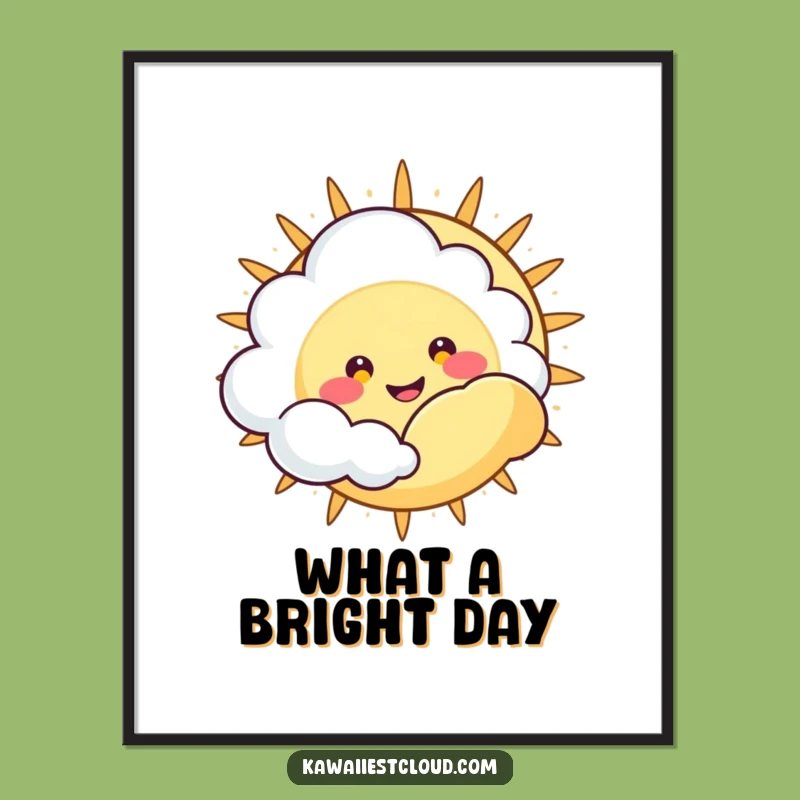 Funny Peek-a-Boo Cloud Poster: Happy Grinning Character, Wall Art Gift