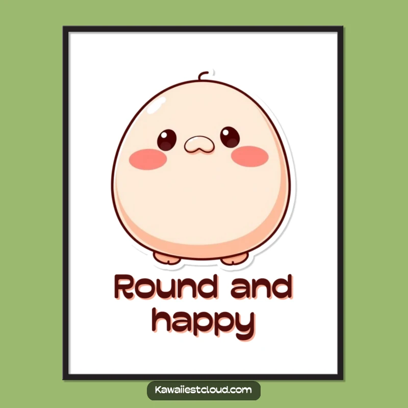 Funny Plump Character Art Print - Button Eyes, Rosy Cheeks, Cute Decor Gift